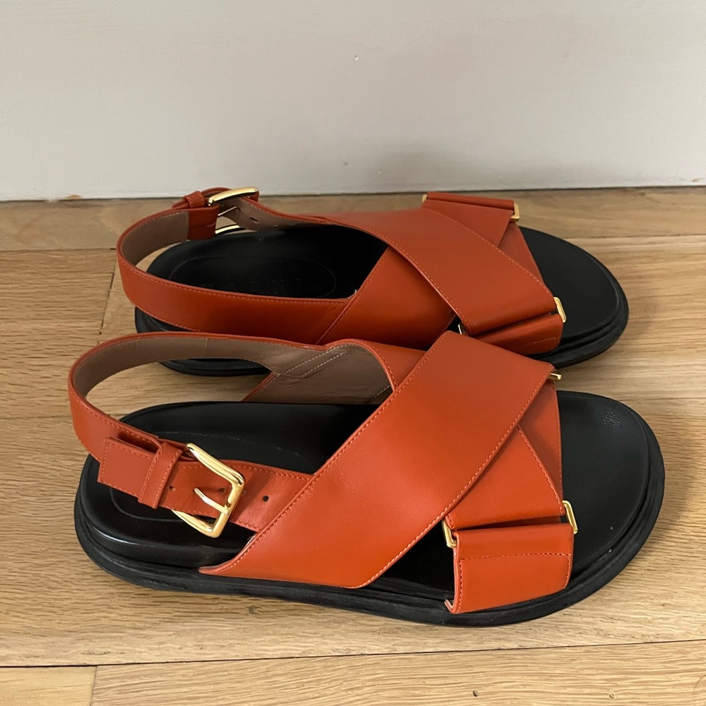 Orange and black Marni leather sandals